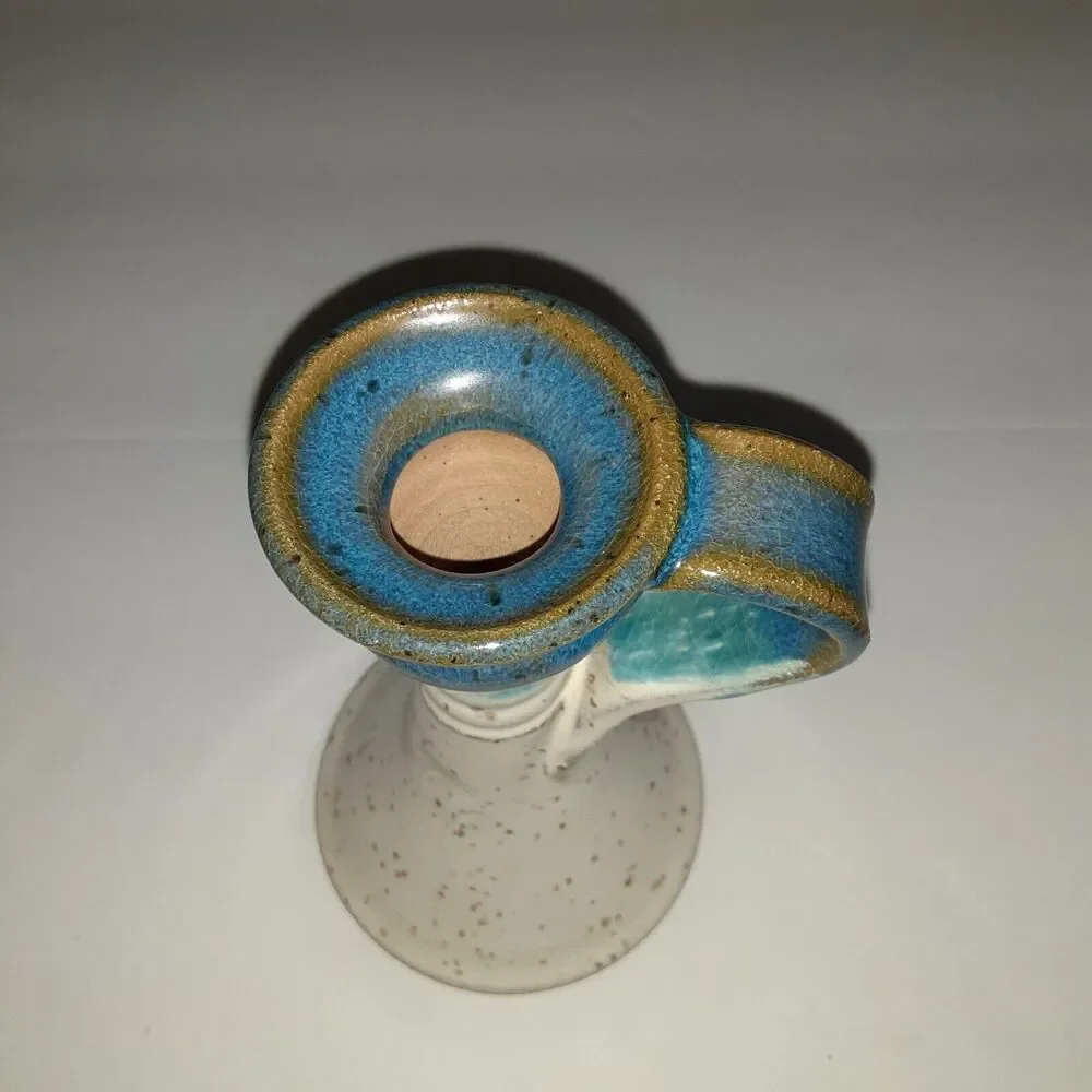 CCC Pottery Chambermaid Candle Stick Artist Signed Sea Blues 5.5